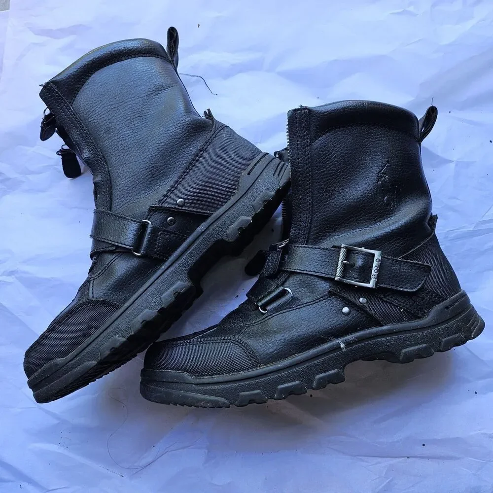 Vintage Polo Ralph Lauren Tavin Zip Combat Snow Boots Black Boys 5.5